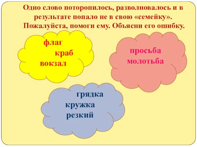 Одно слово поторопилось, разволновалось и в результате попало не в свою «семейку».