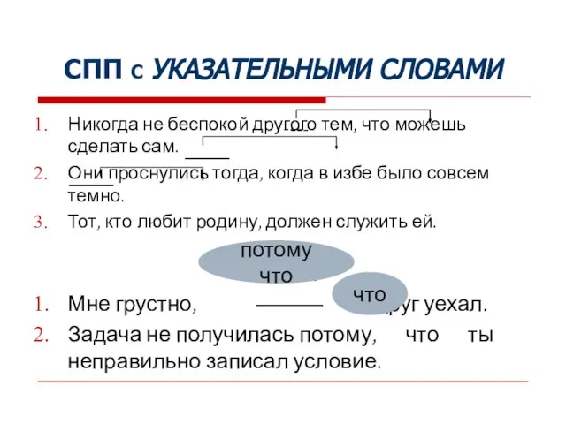 СПП С УКАЗАТЕЛЬНЫМИ СЛОВАМИ Никогда не беспокой другого тем, что можешь сделать