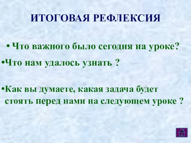 ИТОГОВАЯ РЕФЛЕКСИЯ Что важного было сегодня на уроке? Что нам удалось узнать