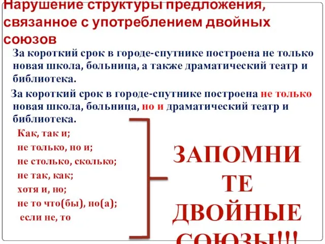 Нарушение структуры предложения, связанное с употреблением двойных союзов За короткий срок в