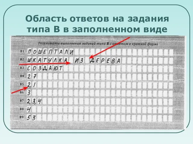 Область ответов на задания типа В в заполненном виде