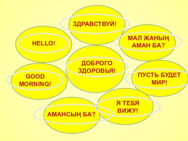 ДОБРОГО ЗДОРОВЬЯ! HELLO! GOOD MORNING! АМАНСЫҢ БА? МАЛ ЖАНЫҢ АМАН БА? ПУСТЬ