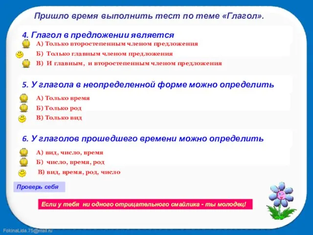 Проверь себя Если у тебя ни одного отрицательного смайлика - ты молодец!