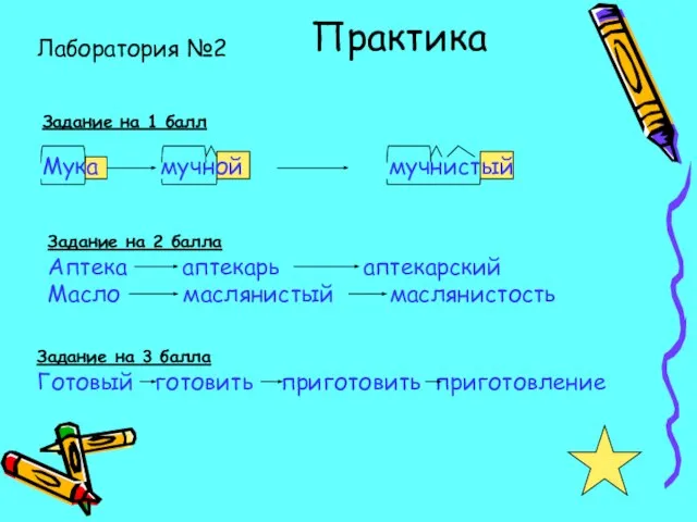 Задание на 1 балл Мука мучной мучнистый Задание на 2 балла Аптека