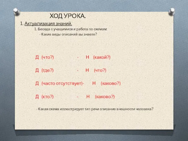 ХОД УРОКА. 1. Актуализация знаний. 1. Беседа с учащимися и работа по