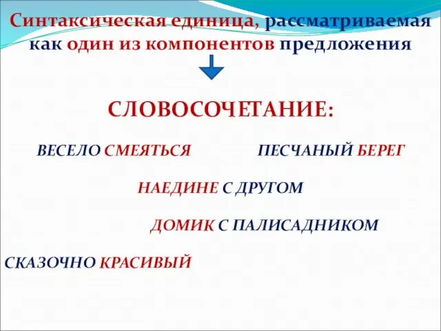 СЛОВОСОЧЕТАНИЕ: ВЕСЕЛО СМЕЯТЬСЯ ПЕСЧАНЫЙ БЕРЕГ НАЕДИНЕ С ДРУГОМ ДОМИК С ПАЛИСАДНИКОМ СКАЗОЧНО