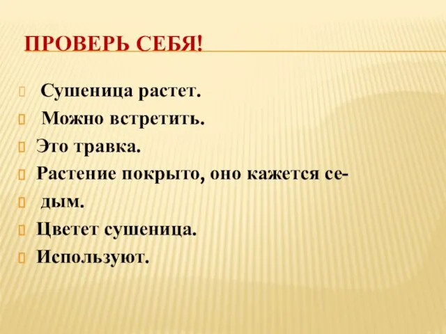 Проверь себя! Сушеница растет. Можно встретить. Это травка. Растение покрыто, оно кажется