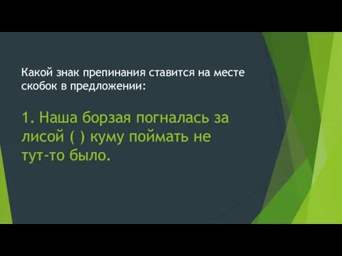 Какой знак препинания ставится на месте скобок в предложении: 1. Наша борзая