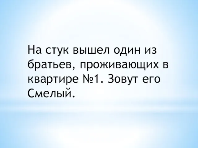 На стук вышел один из братьев, проживающих в квартире №1. Зовут его Смелый.