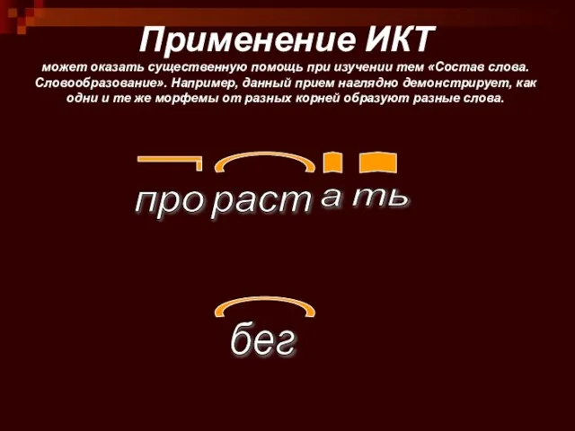 Применение ИКТ может оказать существенную помощь при изучении тем «Состав слова. Словообразование».