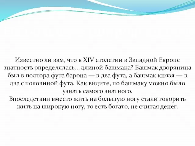 На большую (широкую) ногу Известно ли вам, что в XIV столетии в