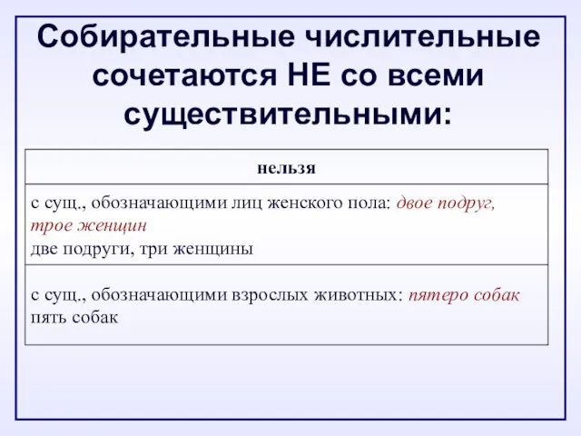 Собирательные числительные сочетаются НЕ со всеми существительными: