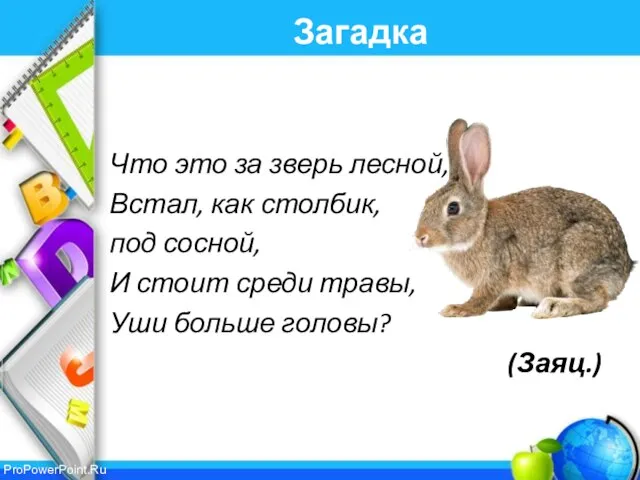 Загадка Что это за зверь лесной, Встал, как столбик, под сосной, И