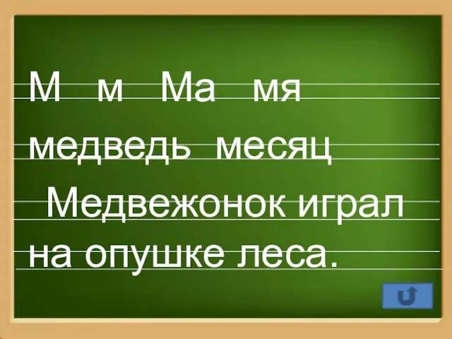 М м Ма мя медведь месяц Медвежонок играл на опушке леса.