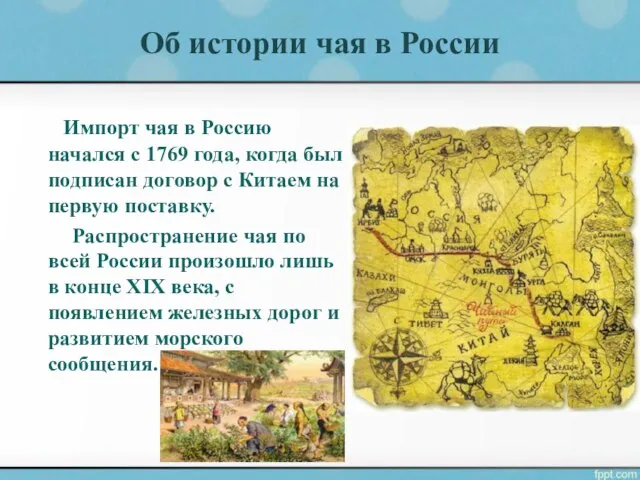 Об истории чая в России Импорт чая в Россию начался с 1769