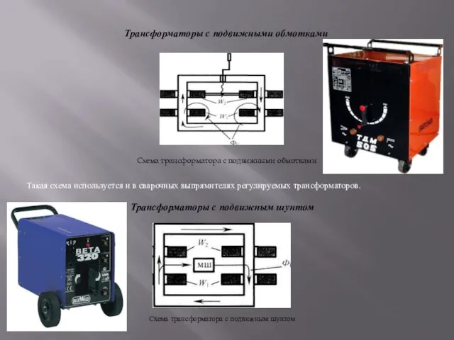 Схема трансформатора с подвижными обмотками Такая схема используется и в сварочных выпрямителях