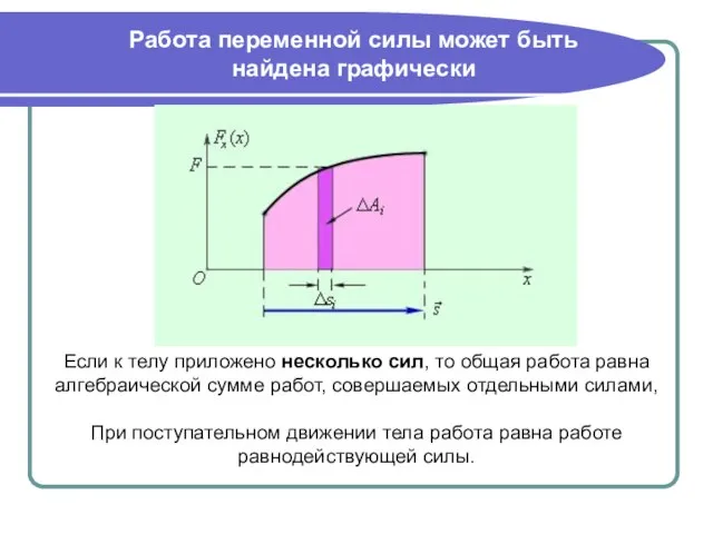 Если к телу приложено несколько сил, то общая работа равна алгебраической сумме