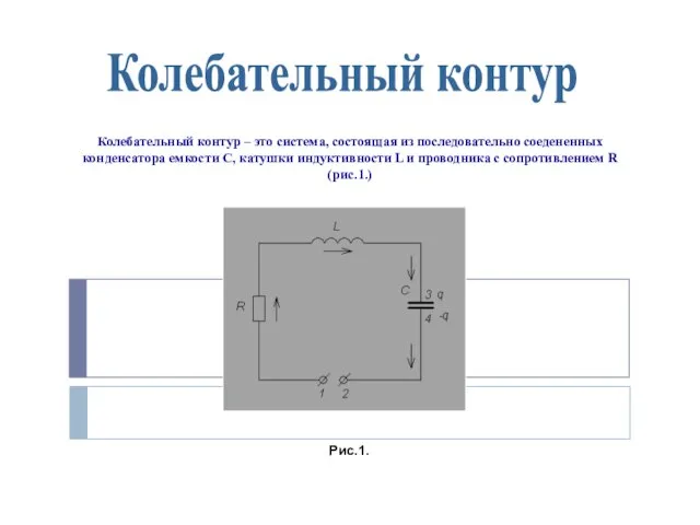 Колебательный контур Колебательный контур – это система, состоящая из последовательно соедененных конденсатора