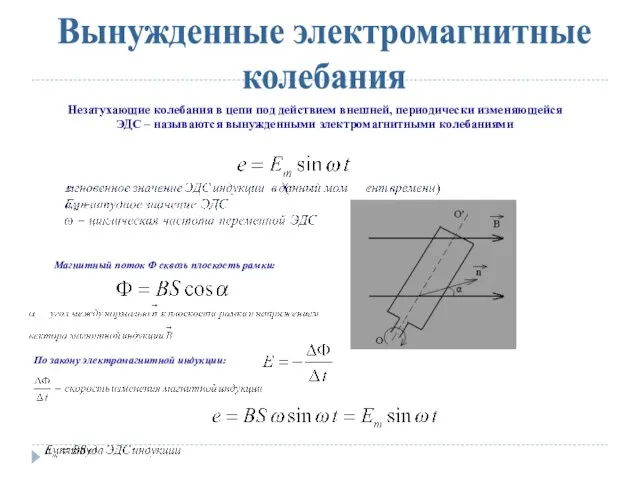 Вынужденные электромагнитные колебания Незатухающие колебания в цепи под действием внешней, периодически изменяющейся