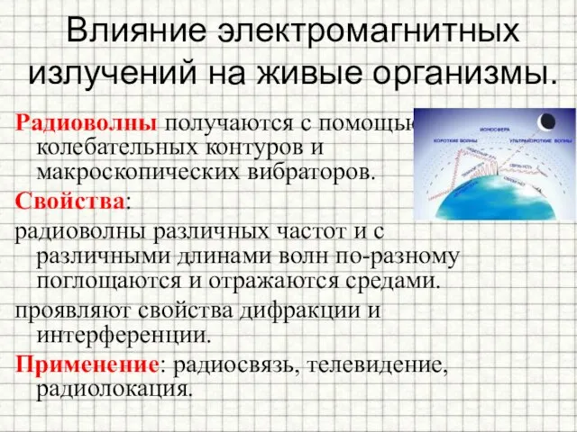 Влияние электромагнитных излучений на живые организмы. Радиоволны получаются с помощью колебательных контуров