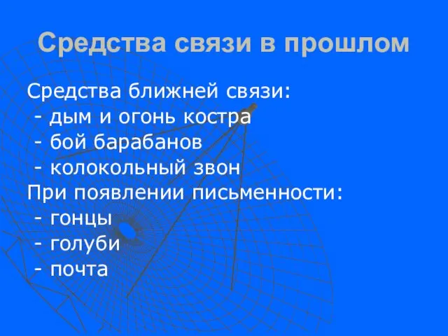 Средства связи в прошлом Средства ближней связи: - дым и огонь костра