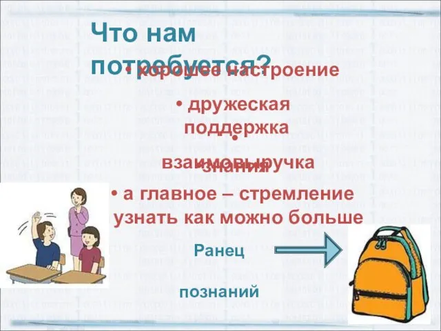 Что нам потребуется? а главное – стремление узнать как можно больше Ранец