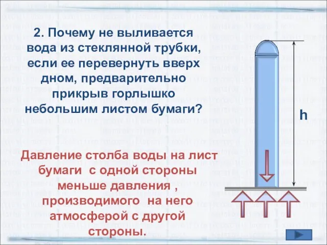 2. Почему не выливается вода из стеклянной трубки, если ее перевернуть вверх