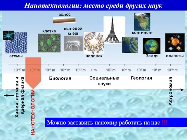 Нанотехнологии: место среди других наук Можно заставить наномир работать на нас !!!