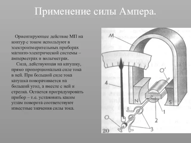 Применение силы Ампера. Ориентирующее действие МП на контур с током используют в