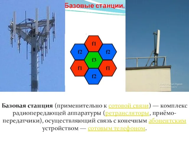 Базовые станции. Базовая станция (применительно к сотовой связи) — комплекс радиопередающей аппаратуры