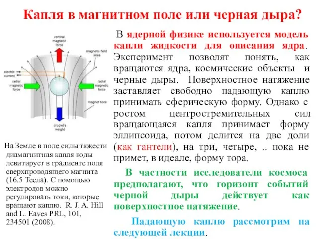 Капля в магнитном поле или черная дыра? В ядерной физике используется модель