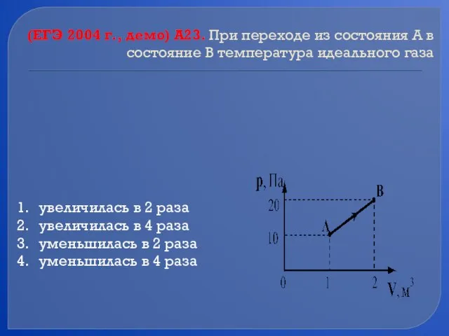 (ЕГЭ 2004 г., демо) А23. При переходе из состояния А в состояние