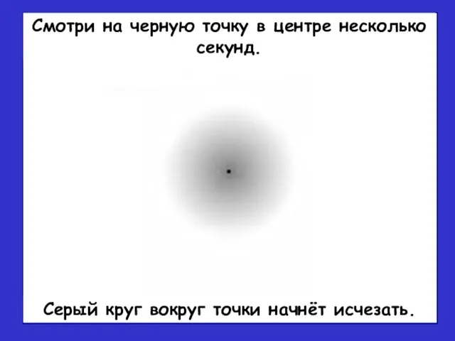 Серый круг вокруг точки начнёт исчезать. Смотри на черную точку в центре несколько секунд.