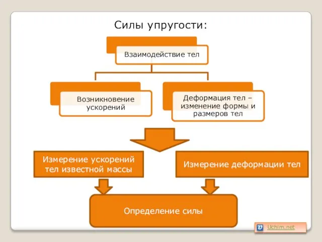 Силы упругости: Измерение ускорений тел известной массы Измерение деформации тел Определение силы