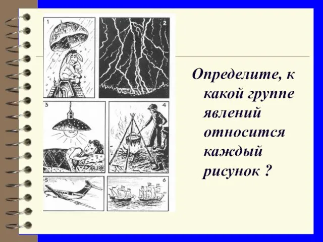 Определите, к какой группе явлений относится каждый рисунок ?