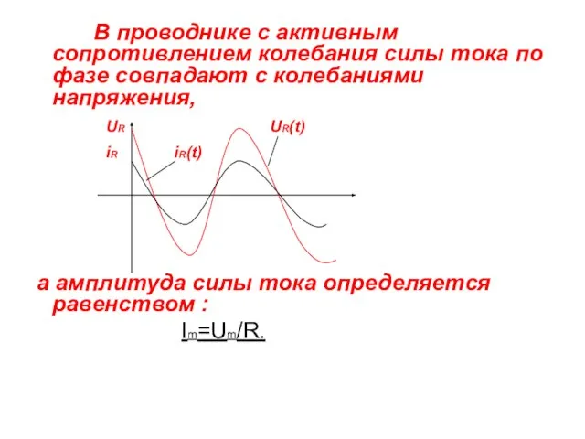 В проводнике с активным сопротивлением колебания силы тока по фазе совпадают с