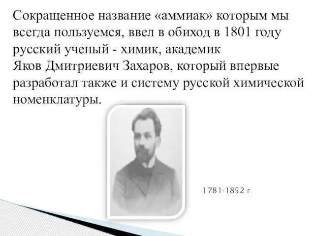 Сокращенное название «аммиак» которым мы всегда пользуемся, ввел в обиход в 1801