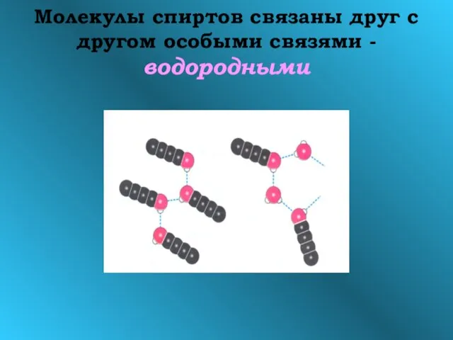 Молекулы спиртов связаны друг с другом особыми связями - водородными