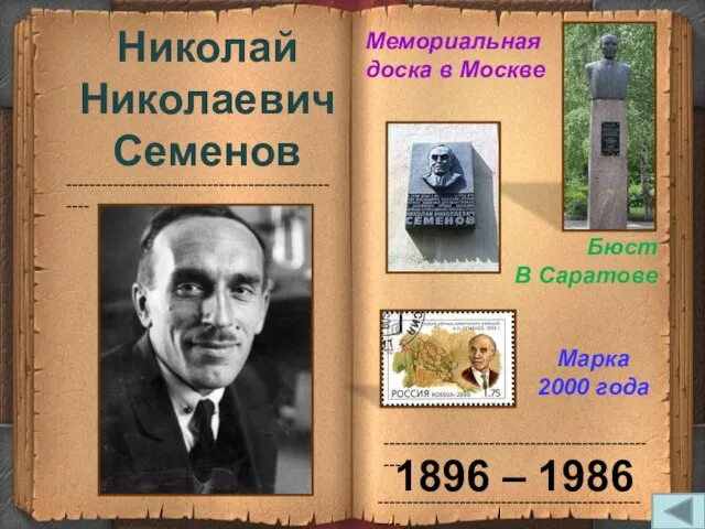 ------------------------------------------------- ------------------------------------------------- ------------------------------------------------- Николай Николаевич Семенов 1896 – 1986 Бюст В Саратове