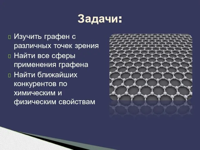 Изучить графен с различных точек зрения Найти все сферы применения графена Найти