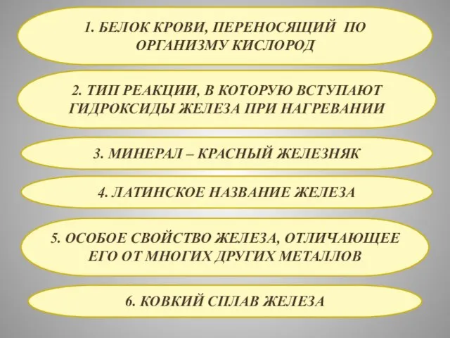 1. Белок крови, переНосящий по организму кислород 2. Тип реакции, в которую