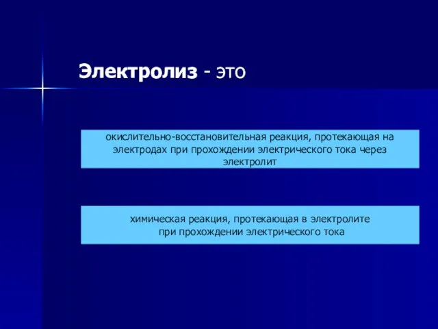 Электролиз - это окислительно-восстановительная реакция, протекающая на электродах при прохождении электрического тока