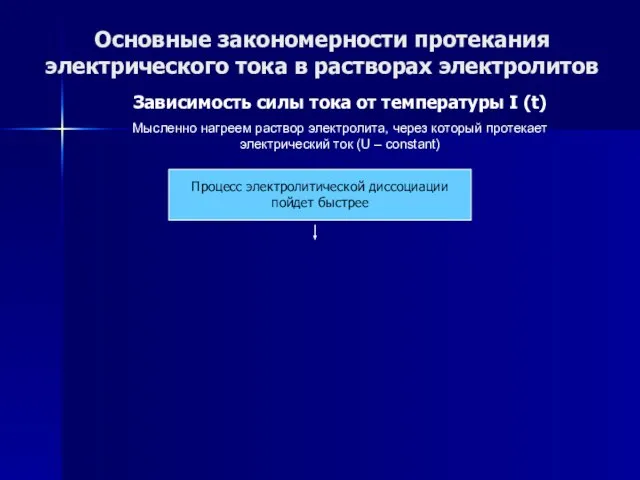 Основные закономерности протекания электрического тока в растворах электролитов Зависимость силы тока от