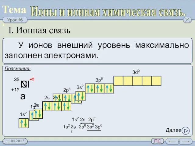 Ионы и ионная химическая связь. I. Ионная связь Далее