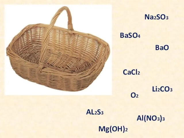 BaSO4 Na2SO3 CaCl2 BaO O2 Li2CO3 AL2S3 Al(NO3)3 Mg(OH)2