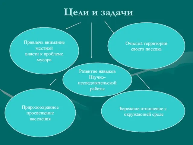 Цели и задачи Привлечь внимание местной власти к проблеме мусора Развитие навыков