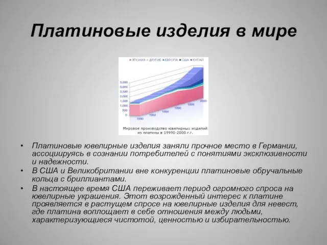 Платиновые изделия в мире Платиновые ювелирные изделия заняли прочное место в Германии,