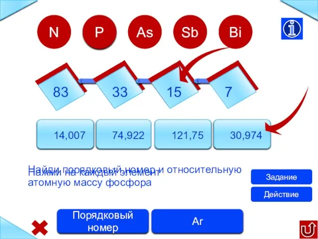 Нажми на каждый элемент 83 33 15 7 14,007 74,922 121,75 30,974