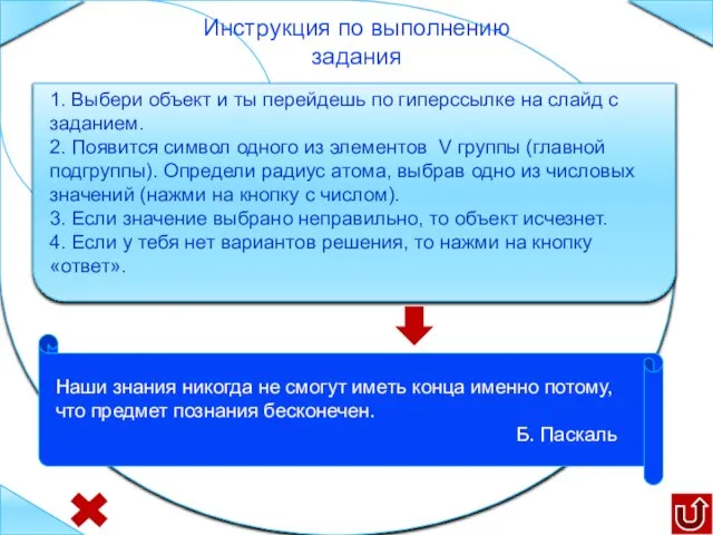 1. Выбери объект и ты перейдешь по гиперссылке на слайд с заданием.