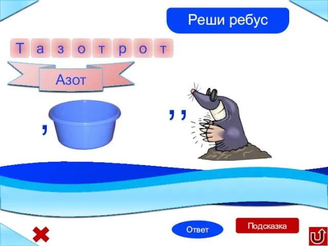 Азот Подсказка , ,, Реши ребус а з + к р о